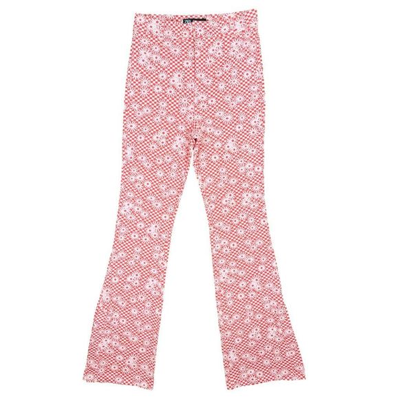 ZARA Orange Daisy Print Flare Bottom Pants - Size Medium - Picture 1 of 7